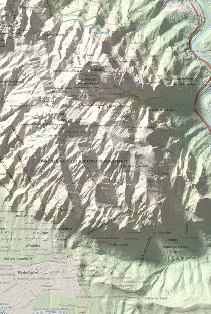 Mapa de relieve de Sant Jeroni, 1236 m, Anoia · Bages, lámina 100 Cims de Trobart. Detalle de la zona inferior derecha. 61 × 91 cm.