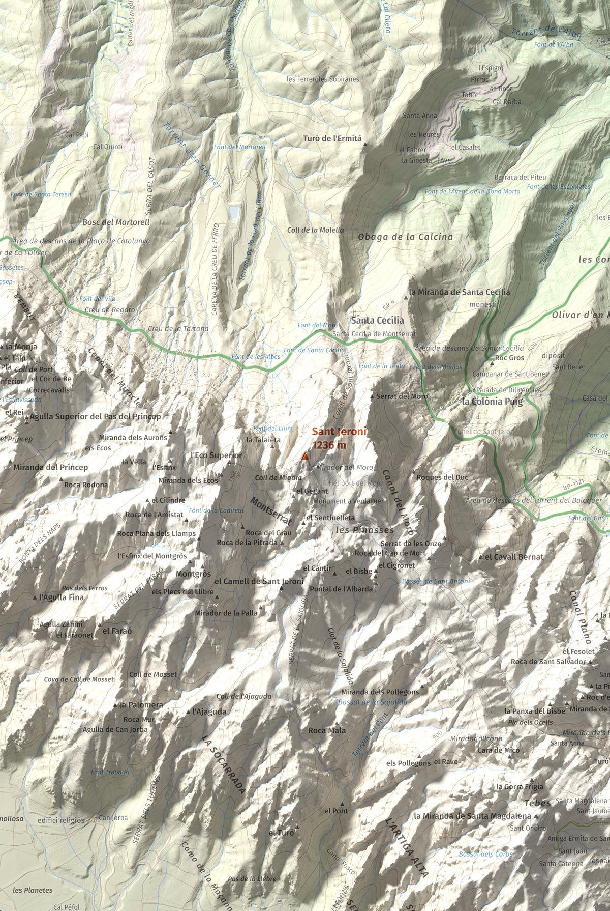 Mapa de relieve de Sant Jeroni, 1236 m, Anoia · Bages, lámina 100 Cims de Trobart. Detalle de la zona central. 61 × 91 cm.