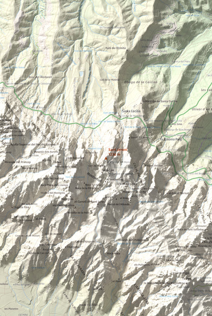Mapa de relieve de Sant Jeroni, 1236 m, Anoia · Bages, lámina 100 Cims de Trobart. Detalle de la zona central. 61 × 91 cm.