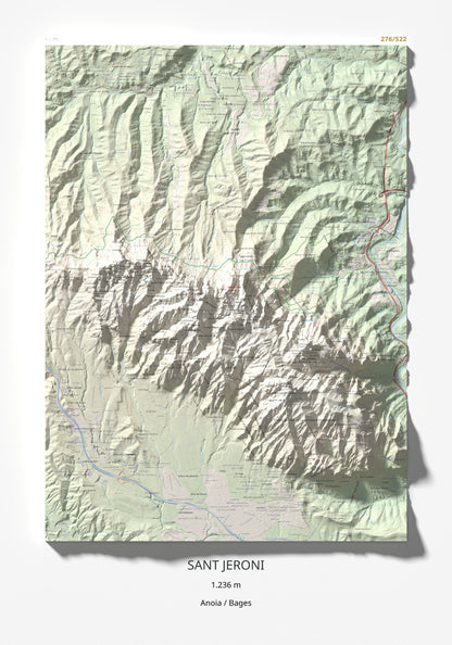 Mapa de relieve de Sant Jeroni, 1236 m, Anoia · Bages, lámina 100 Cims de Trobart 70 × 100 cm.