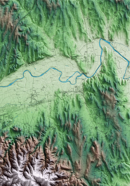 Mapa artístico del relieve de Sant Joan de Mollet, al Gironès, con 15 km de entorno y base topográfica ICGC