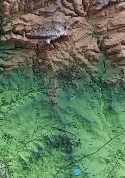 Mapa artístico del relieve de Sant Joan de Vilatorrada, al Bages, con 15 km de entorno y base topográfica ICGC. Detalle de la zona superior derecha.