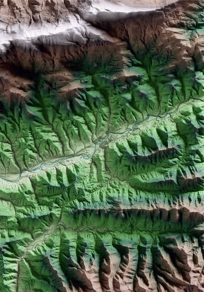 Mapa artístico del relieve de Sant Joan de les Abadesses, al Ripollès, con 15 km de entorno y base topográfica ICGC