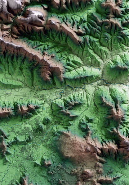Mapa artístico del relieve de Sant Joan les Fonts, a la Garrotxa, con 15 km de entorno y base topográfica ICGC