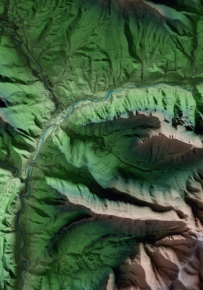 Mapa artístico del relieve de Sant Julià de Cerdanyola, al Berguedà, con 15 km de entorno y base topográfica ICGC. Detalle de la zona central.