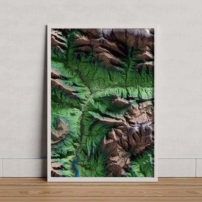 Mapa artístico del relieve de Sant Julià de Cerdanyola, al Berguedà, con 15 km de entorno y base topográfica ICGC. Presentación enmarcada.