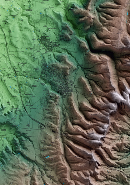 Mapa artístico del relieve de Sant Julià de Vilatorta, a Osona, con 15 km de entorno y base topográfica ICGC. Detalle de la zona central.