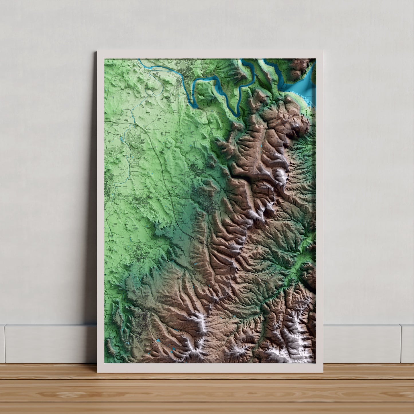 Mapa artístico del relieve de Sant Julià de Vilatorta, a Osona, con 15 km de entorno y base topográfica ICGC. Presentación enmarcada.