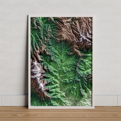 Mapa artístico del relieve de Sant Llorenç Savall, al Vallès Occidental, con 15 km de entorno y base topográfica ICGC. Presentación enmarcada.