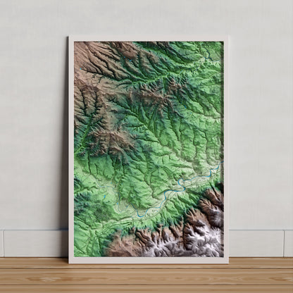 Mapa artístico del relieve de Sant Llorenç d'Hortons, al Alt Penedès, con 15 km de entorno y base topográfica ICGC. Presentación enmarcada.