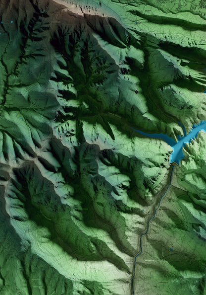 Mapa artístico del relieve de Sant Llorenç de Morunys, al Solsonès, con 15 km de entorno y base topográfica ICGC. Detalle de la zona inferior izquierda.