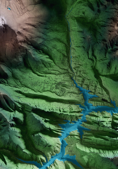 Mapa artístico del relieve de Sant Llorenç de Morunys, al Solsonès, con 15 km de entorno y base topográfica ICGC. Detalle de la zona central.