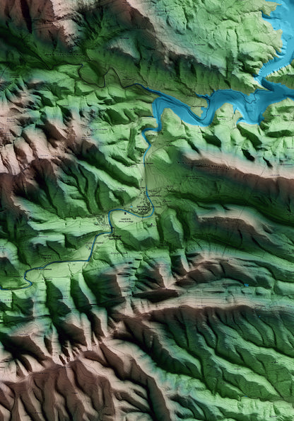 Mapa artístico del relieve de Sant Llorenç de la Muga, al Alt Empordà, con 15 km de entorno y base topográfica ICGC. Detalle de la zona central.