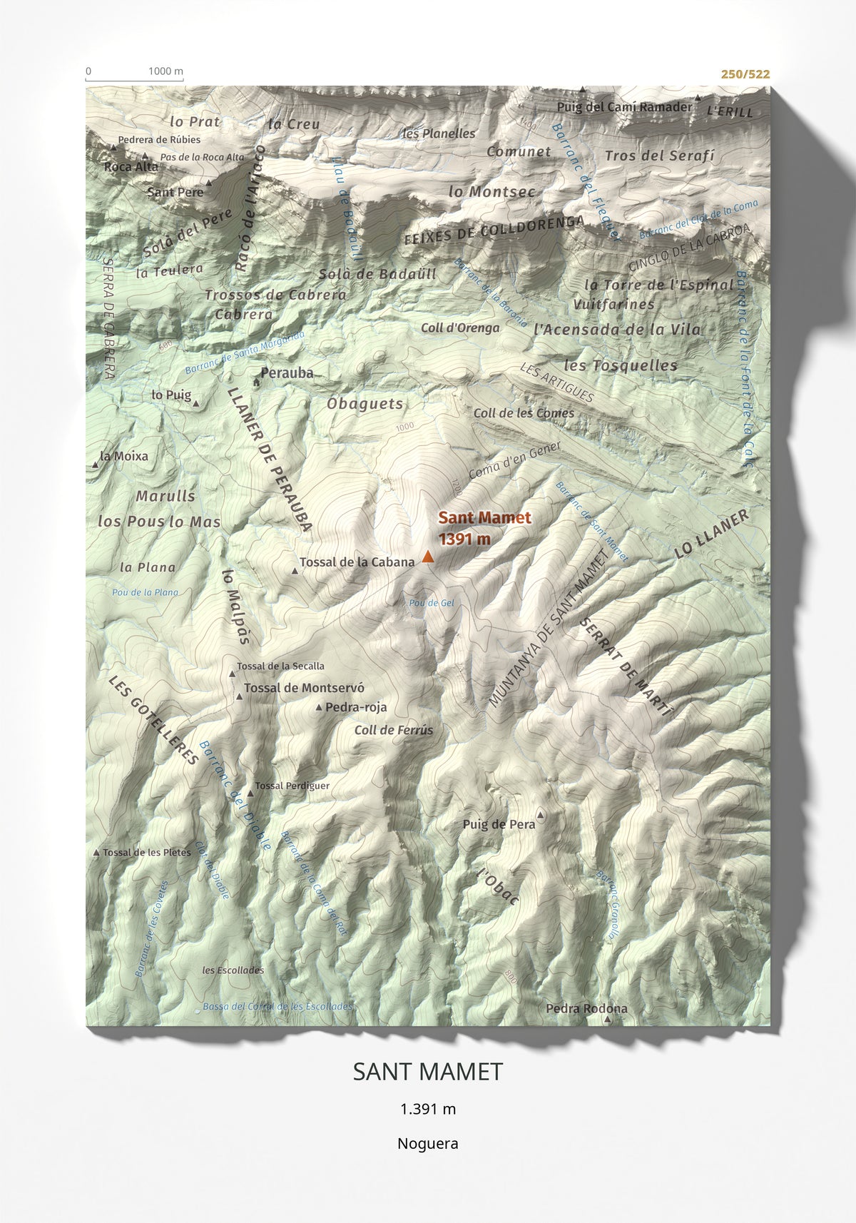 Mapa de relieve de Sant Mamet, 1391 m, Noguera, lámina 100 Cims de Trobart 21 × 30 cm.