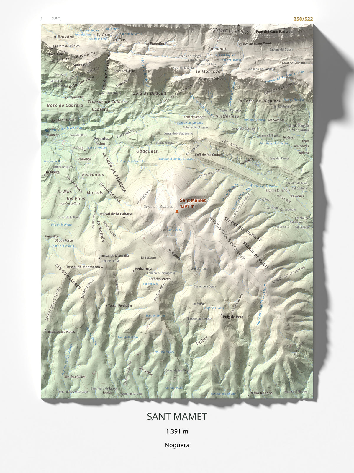 Mapa de relieve de Sant Mamet, 1391 m, Noguera, lámina 100 Cims de Trobart 30 × 40 cm.