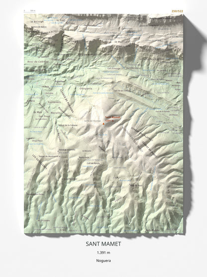 Mapa de relieve de Sant Mamet, 1391 m, Noguera, lámina 100 Cims de Trobart 30 × 40 cm.