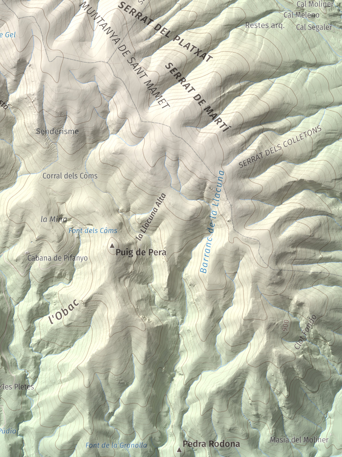Mapa de relieve de Sant Mamet, 1391 m, Noguera, lámina 100 Cims de Trobart. Detalle de la zona inferior derecha. 30 × 40 cm.