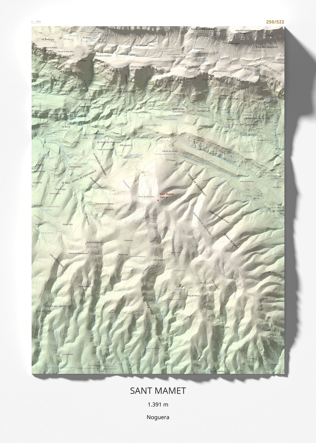 Mapa de relieve de Sant Mamet, 1391 m, Noguera, lámina 100 Cims de Trobart 50 × 70 cm.
