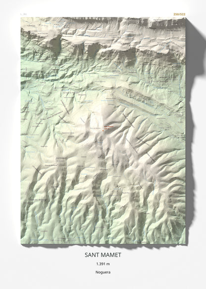 Mapa de relieve de Sant Mamet, 1391 m, Noguera, lámina 100 Cims de Trobart 50 × 70 cm.