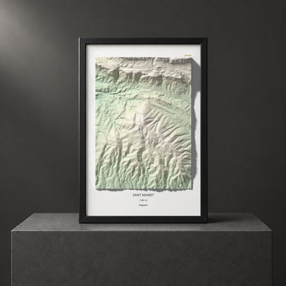 Mapa de relieve de Sant Mamet, 1391 m, Noguera, lámina 100 Cims de Trobart. Presentación enmarcada. 61 × 91 cm.