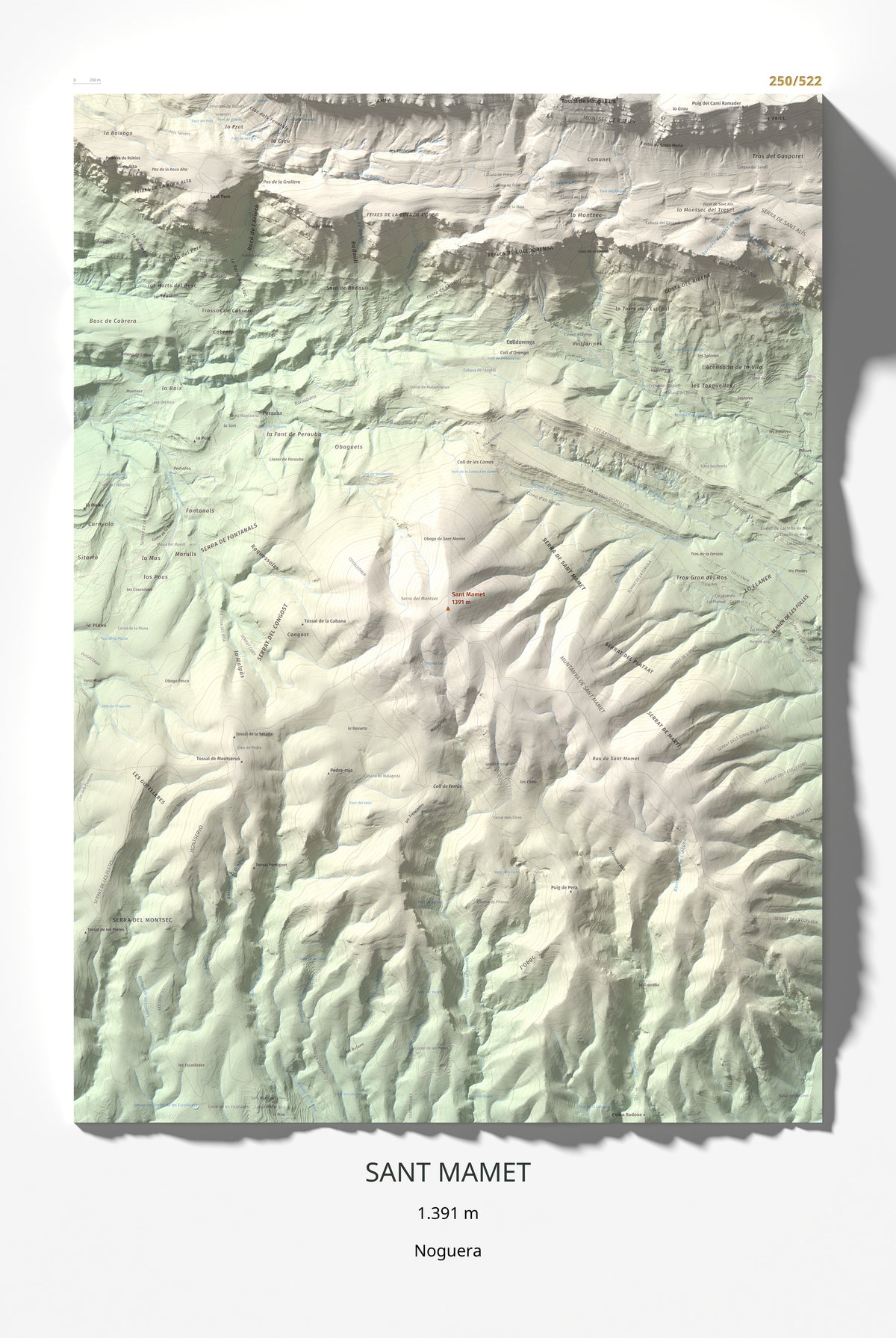 Mapa de relieve de Sant Mamet, 1391 m, Noguera, lámina 100 Cims de Trobart 61 × 91 cm.