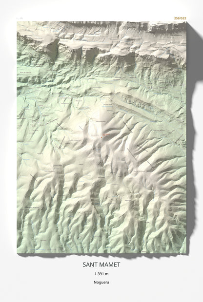 Mapa de relieve de Sant Mamet, 1391 m, Noguera, lámina 100 Cims de Trobart 61 × 91 cm.