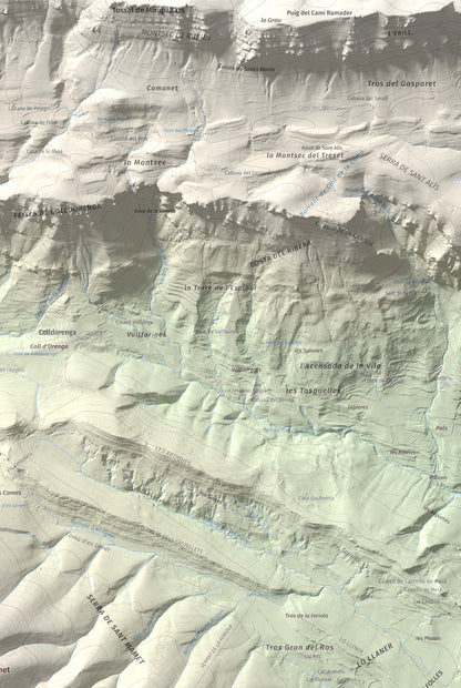 Mapa de relieve de Sant Mamet, 1391 m, Noguera, lámina 100 Cims de Trobart. Detalle de la zona superior derecha. 61 × 91 cm.
