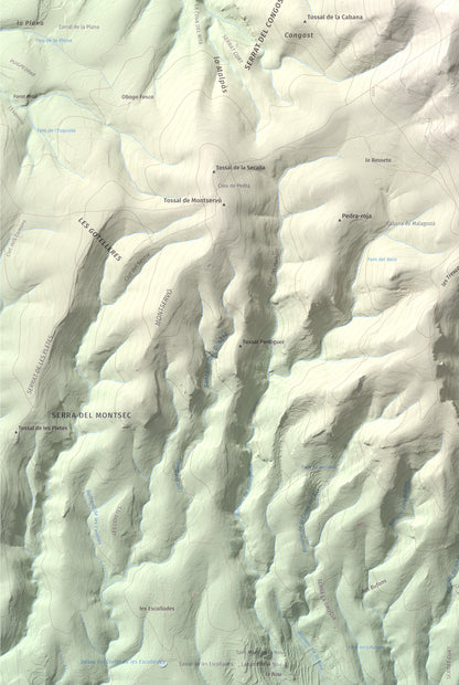 Mapa de relieve de Sant Mamet, 1391 m, Noguera, lámina 100 Cims de Trobart. Detalle de la zona inferior izquierda. 61 × 91 cm.