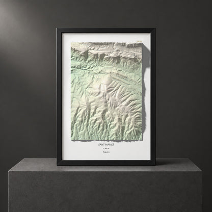 Mapa de relieve de Sant Mamet, 1391 m, Noguera, lámina 100 Cims de Trobart. Presentación enmarcada. 70 × 100 cm.