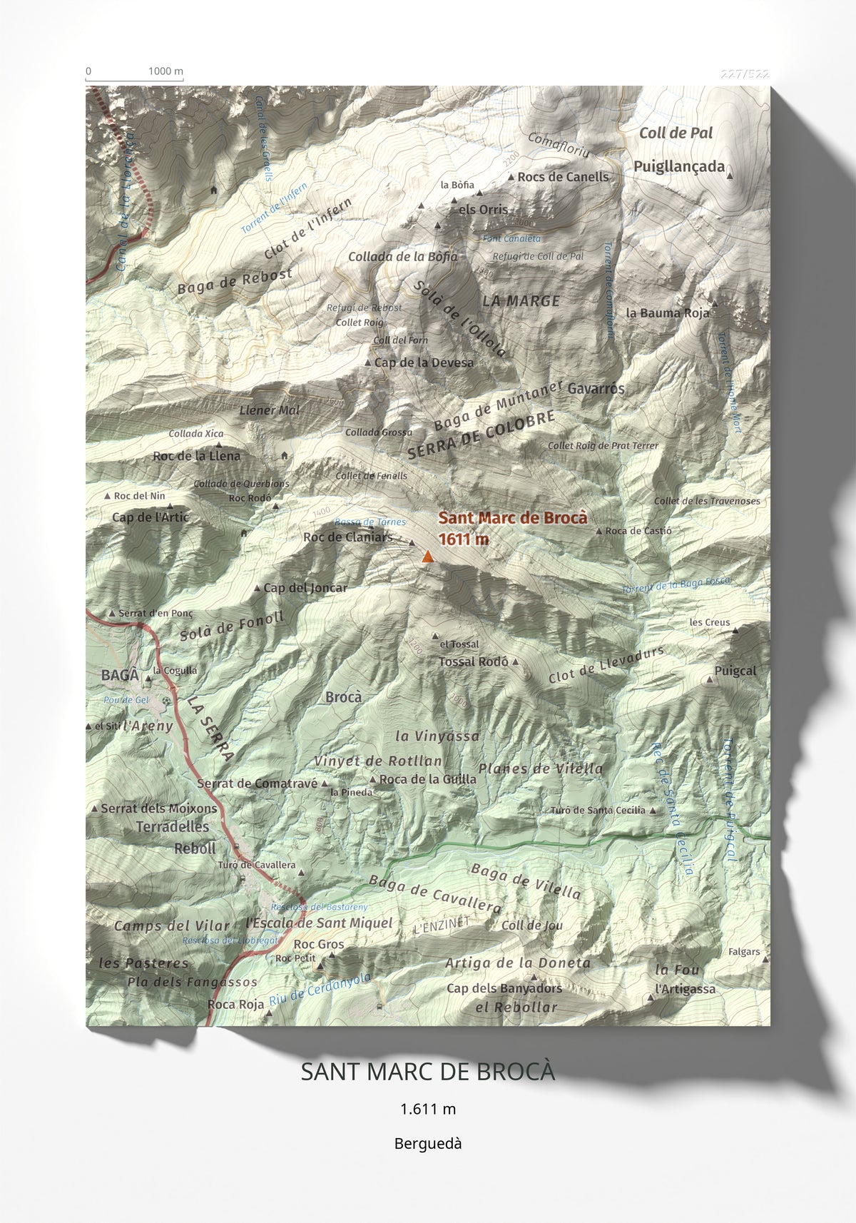 Mapa de relieve de Sant Marc de Brocà, 1611 m, Berguedà, lámina 100 Cims de Trobart 21 × 30 cm.