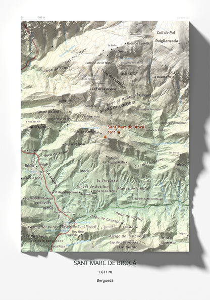 Mapa de relieve de Sant Marc de Brocà, 1611 m, Berguedà, lámina 100 Cims de Trobart 21 × 30 cm.
