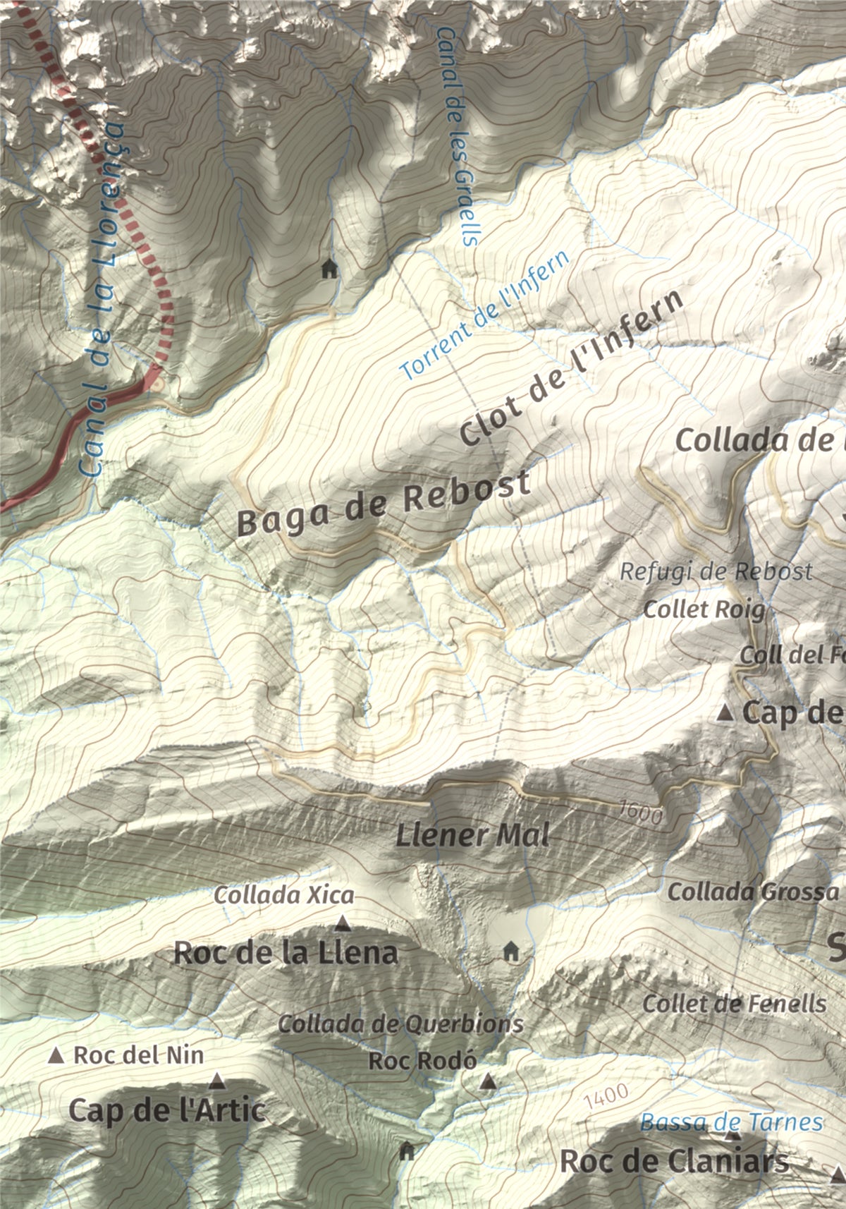 Mapa de relieve de Sant Marc de Brocà, 1611 m, Berguedà, lámina 100 Cims de Trobart. Detalle de la zona superior izquierda. 21 × 30 cm.
