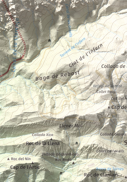 Mapa de relieve de Sant Marc de Brocà, 1611 m, Berguedà, lámina 100 Cims de Trobart. Detalle de la zona superior izquierda. 21 × 30 cm.