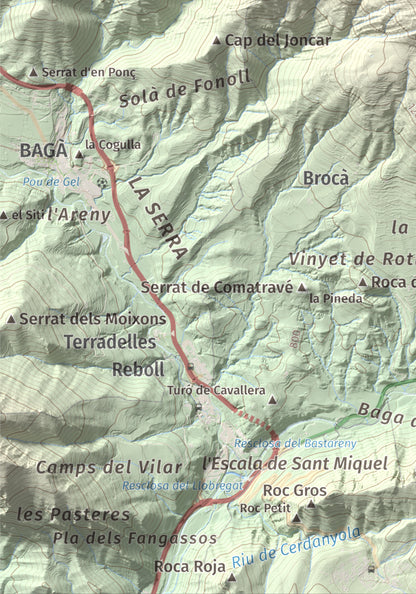 Mapa de relieve de Sant Marc de Brocà, 1611 m, Berguedà, lámina 100 Cims de Trobart. Detalle de la zona inferior izquierda. 21 × 30 cm.