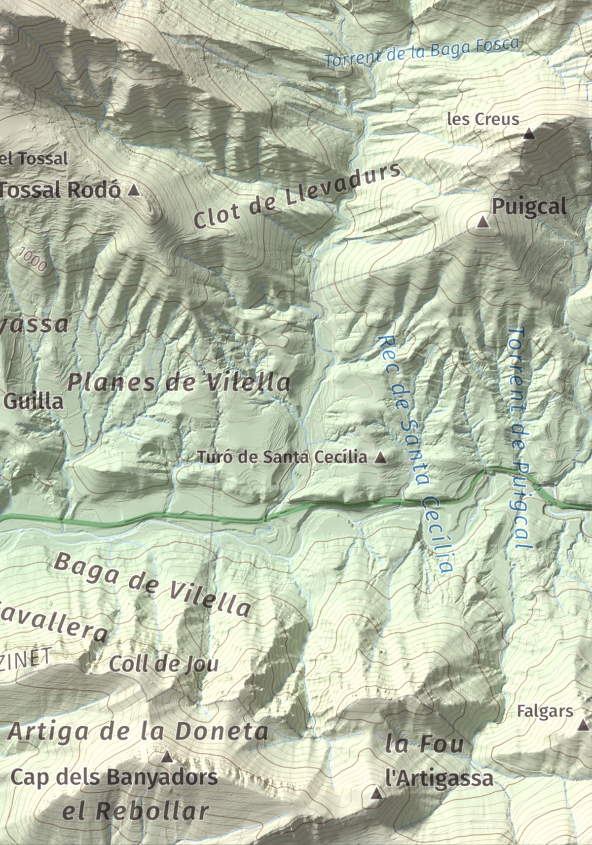 Mapa de relieve de Sant Marc de Brocà, 1611 m, Berguedà, lámina 100 Cims de Trobart. Detalle de la zona inferior derecha. 21 × 30 cm.