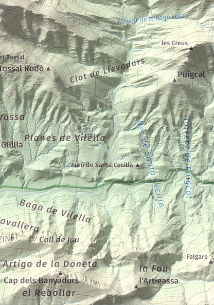 Mapa de relieve de Sant Marc de Brocà, 1611 m, Berguedà, lámina 100 Cims de Trobart. Detalle de la zona inferior derecha. 21 × 30 cm.
