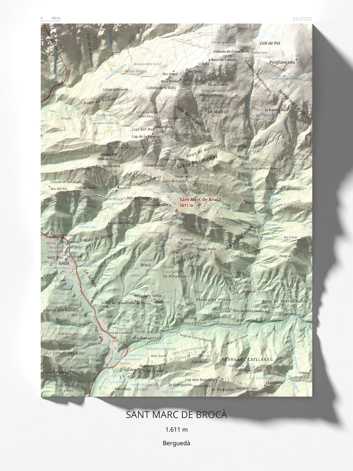 Mapa de relieve de Sant Marc de Brocà, 1611 m, Berguedà, lámina 100 Cims de Trobart 30 × 40 cm.