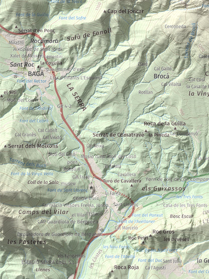 Mapa de relieve de Sant Marc de Brocà, 1611 m, Berguedà, lámina 100 Cims de Trobart. Detalle de la zona inferior izquierda. 30 × 40 cm.