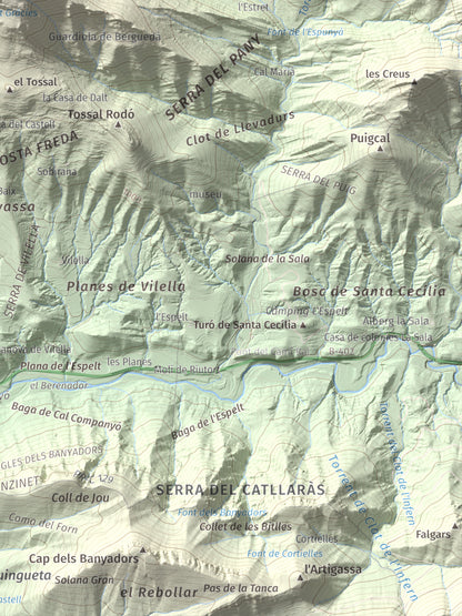 Mapa de relieve de Sant Marc de Brocà, 1611 m, Berguedà, lámina 100 Cims de Trobart. Detalle de la zona inferior derecha. 30 × 40 cm.