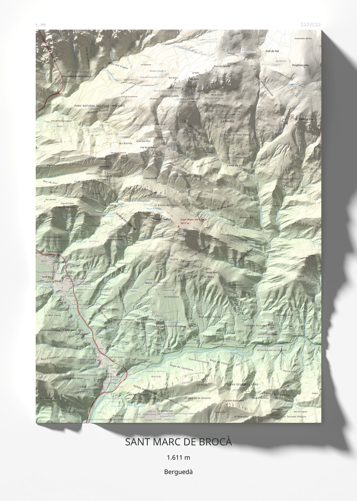 Mapa de relieve de Sant Marc de Brocà, 1611 m, Berguedà, lámina 100 Cims de Trobart 50 × 70 cm.