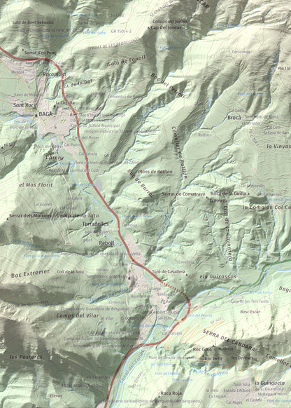 Mapa de relieve de Sant Marc de Brocà, 1611 m, Berguedà, lámina 100 Cims de Trobart. Detalle de la zona inferior izquierda. 50 × 70 cm.