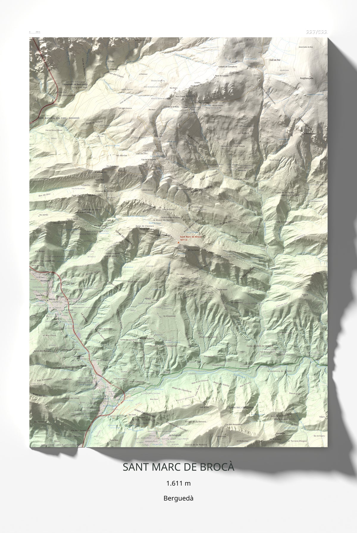 Mapa de relieve de Sant Marc de Brocà, 1611 m, Berguedà, lámina 100 Cims de Trobart 61 × 91 cm.