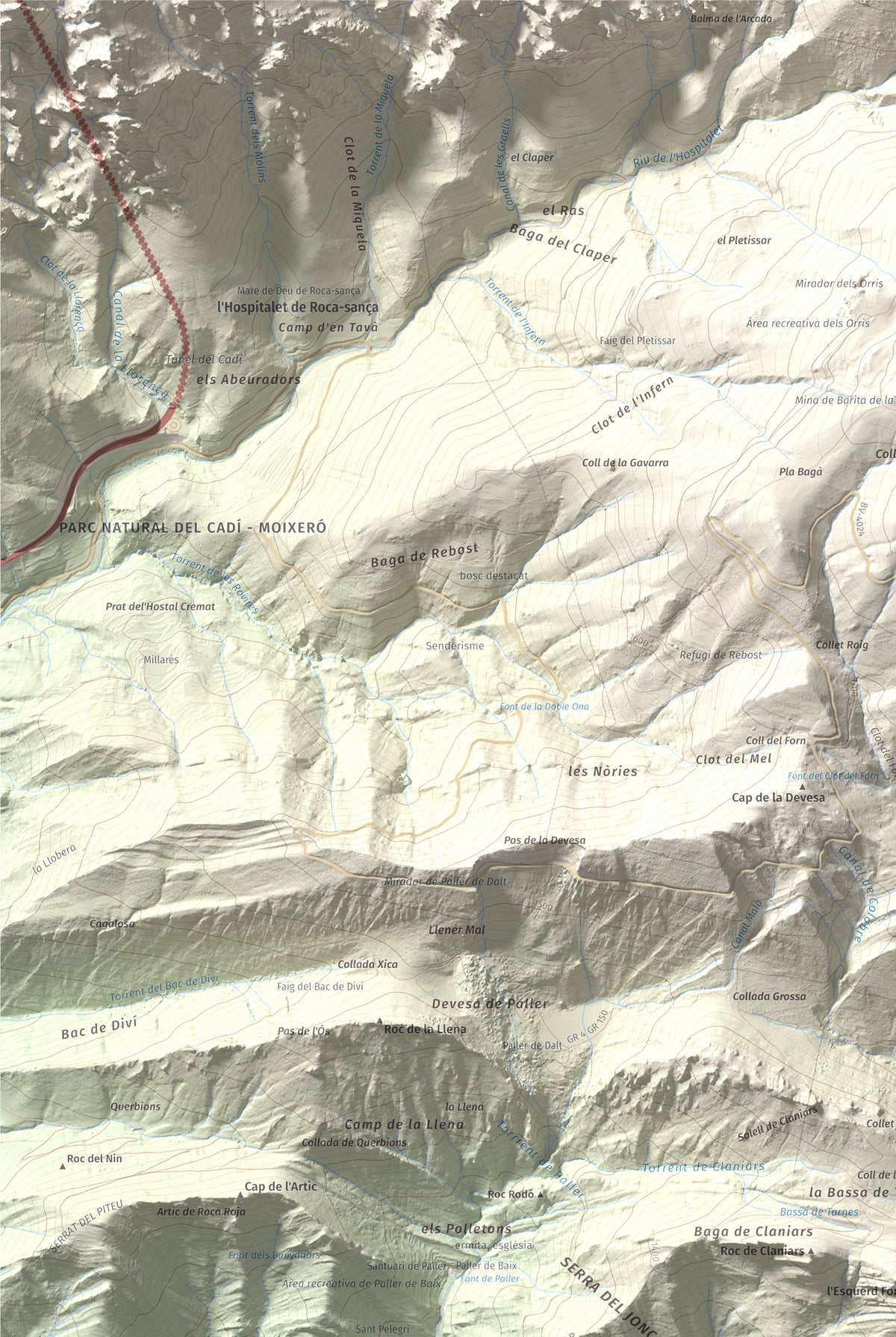 Mapa de relieve de Sant Marc de Brocà, 1611 m, Berguedà, lámina 100 Cims de Trobart. Detalle de la zona superior izquierda. 61 × 91 cm.