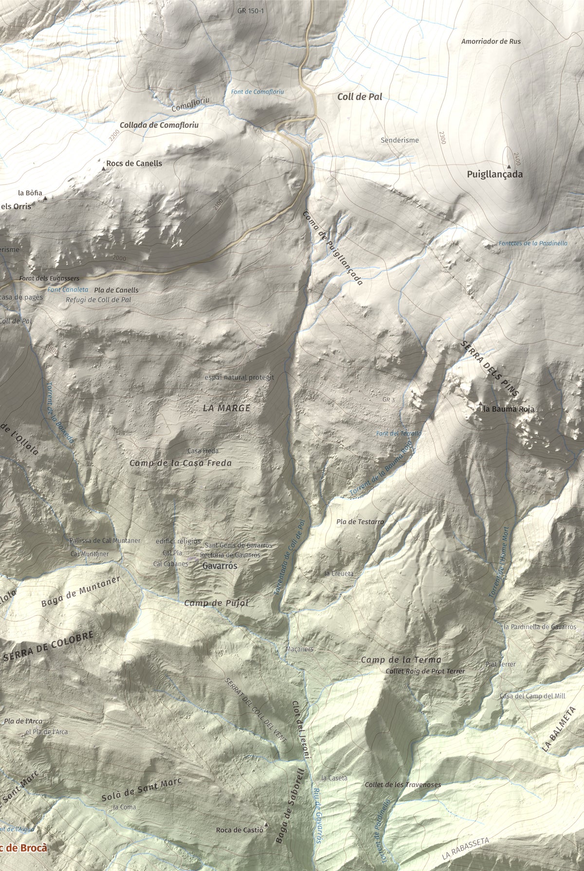Mapa de relieve de Sant Marc de Brocà, 1611 m, Berguedà, lámina 100 Cims de Trobart. Detalle de la zona superior derecha. 61 × 91 cm.