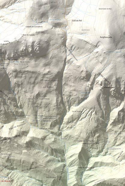 Mapa de relieve de Sant Marc de Brocà, 1611 m, Berguedà, lámina 100 Cims de Trobart. Detalle de la zona superior derecha. 61 × 91 cm.