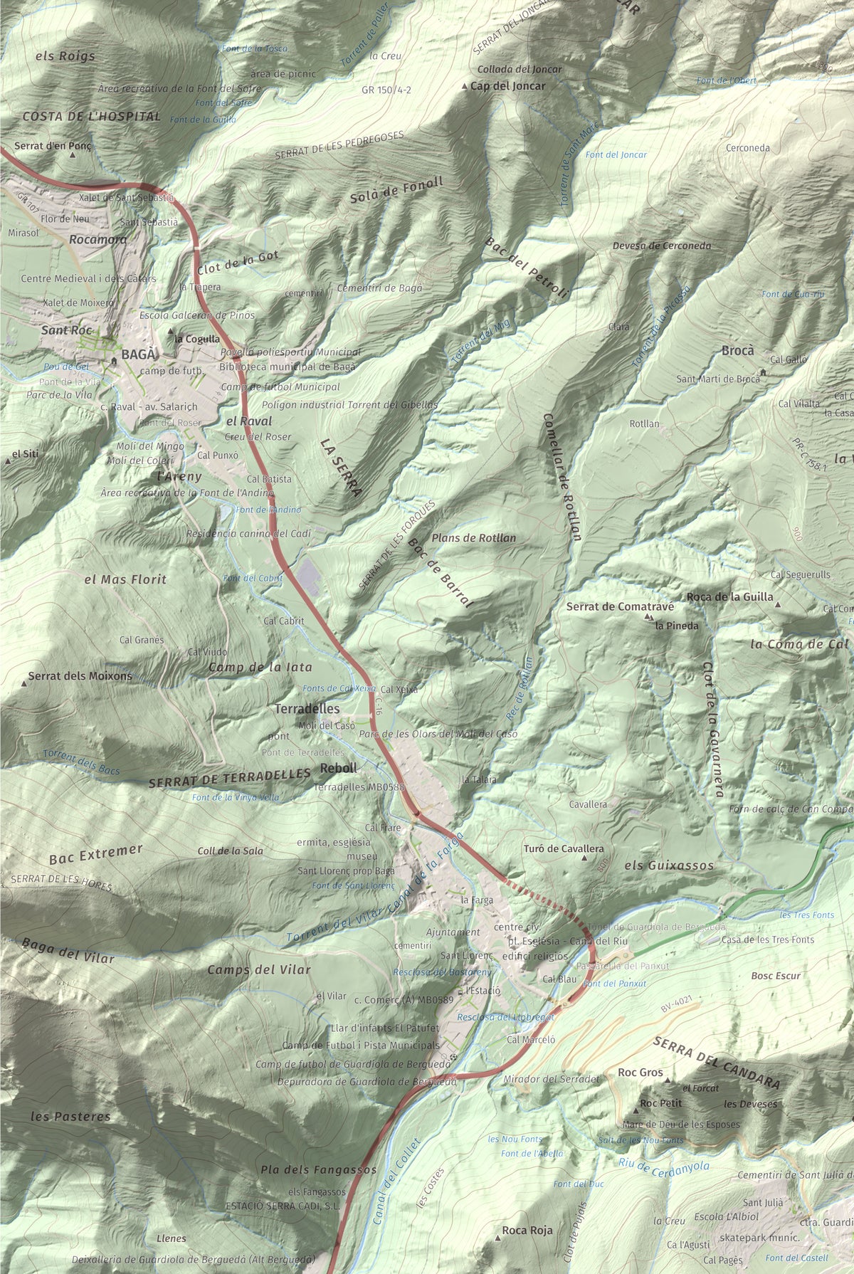 Mapa de relieve de Sant Marc de Brocà, 1611 m, Berguedà, lámina 100 Cims de Trobart. Detalle de la zona inferior izquierda. 61 × 91 cm.