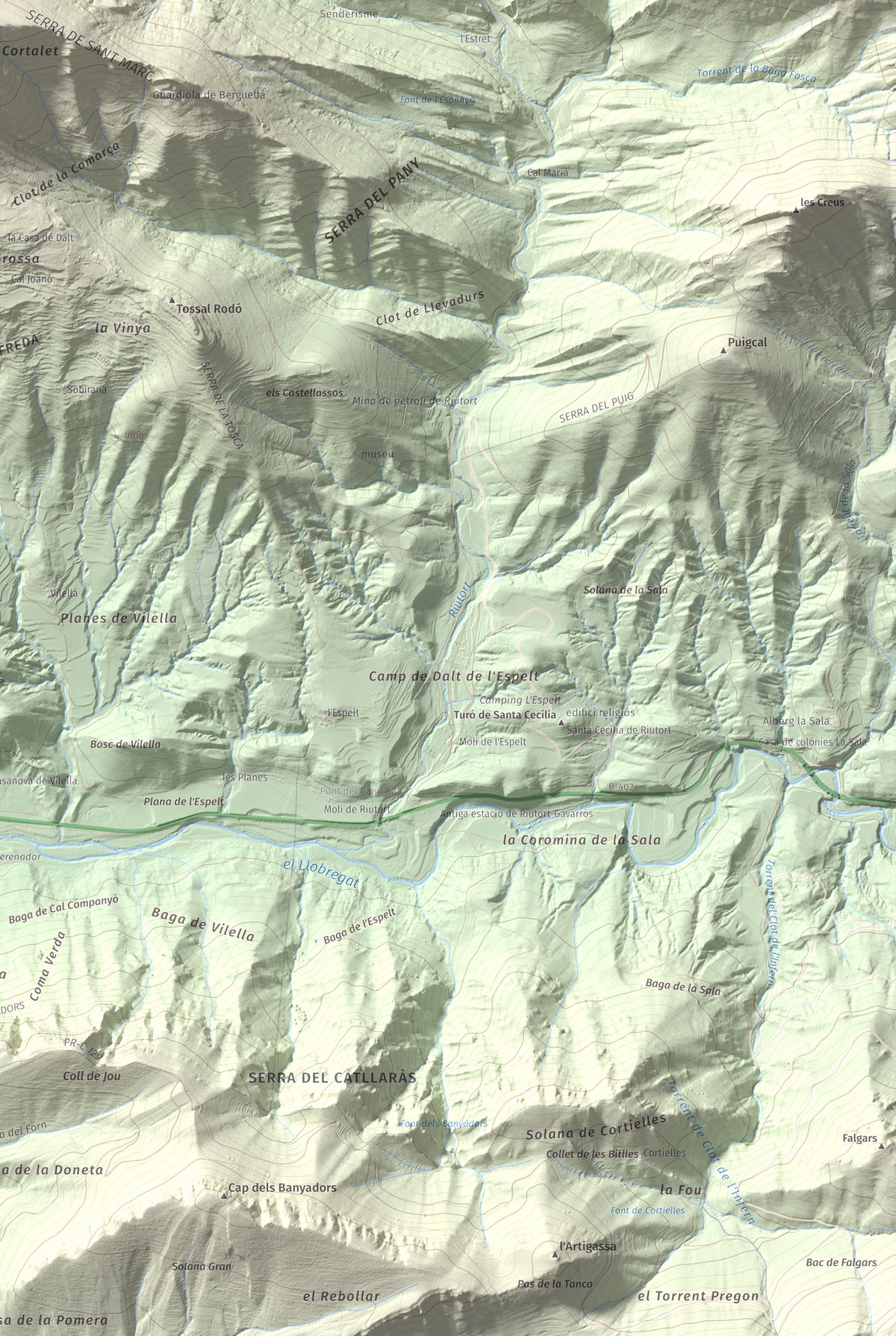 Mapa de relieve de Sant Marc de Brocà, 1611 m, Berguedà, lámina 100 Cims de Trobart. Detalle de la zona inferior derecha. 61 × 91 cm.