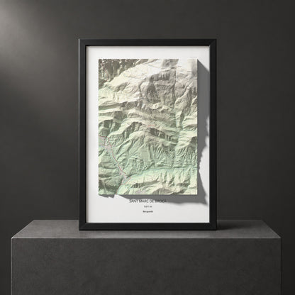 Mapa de relieve de Sant Marc de Brocà, 1611 m, Berguedà, lámina 100 Cims de Trobart. Presentación enmarcada. 70 × 100 cm.