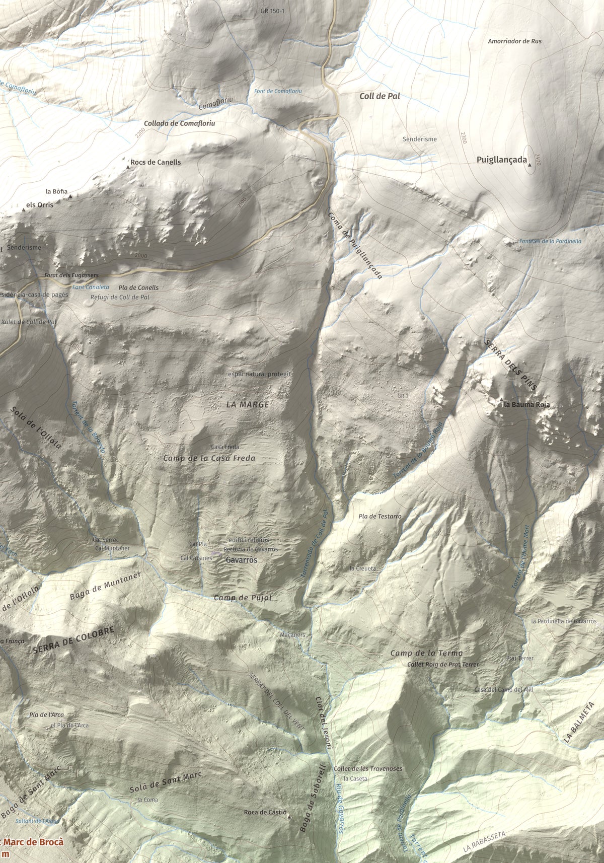 Mapa de relieve de Sant Marc de Brocà, 1611 m, Berguedà, lámina 100 Cims de Trobart. Detalle de la zona superior derecha. 70 × 100 cm.