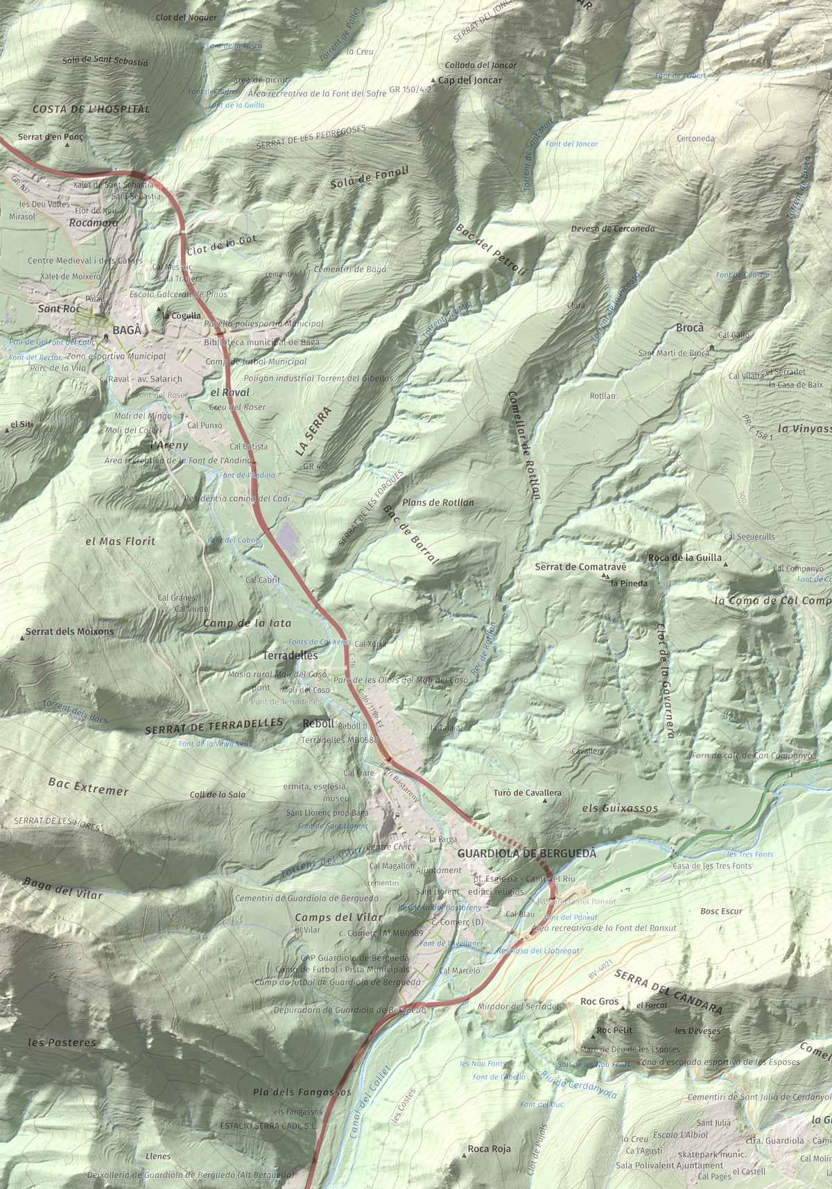 Mapa de relieve de Sant Marc de Brocà, 1611 m, Berguedà, lámina 100 Cims de Trobart. Detalle de la zona inferior izquierda. 70 × 100 cm.